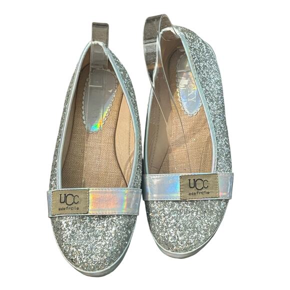UCC Lucky Silver Glitter Ballet Flats Sparkly Size 39 Wedding Shoes - Picture 1 of 12